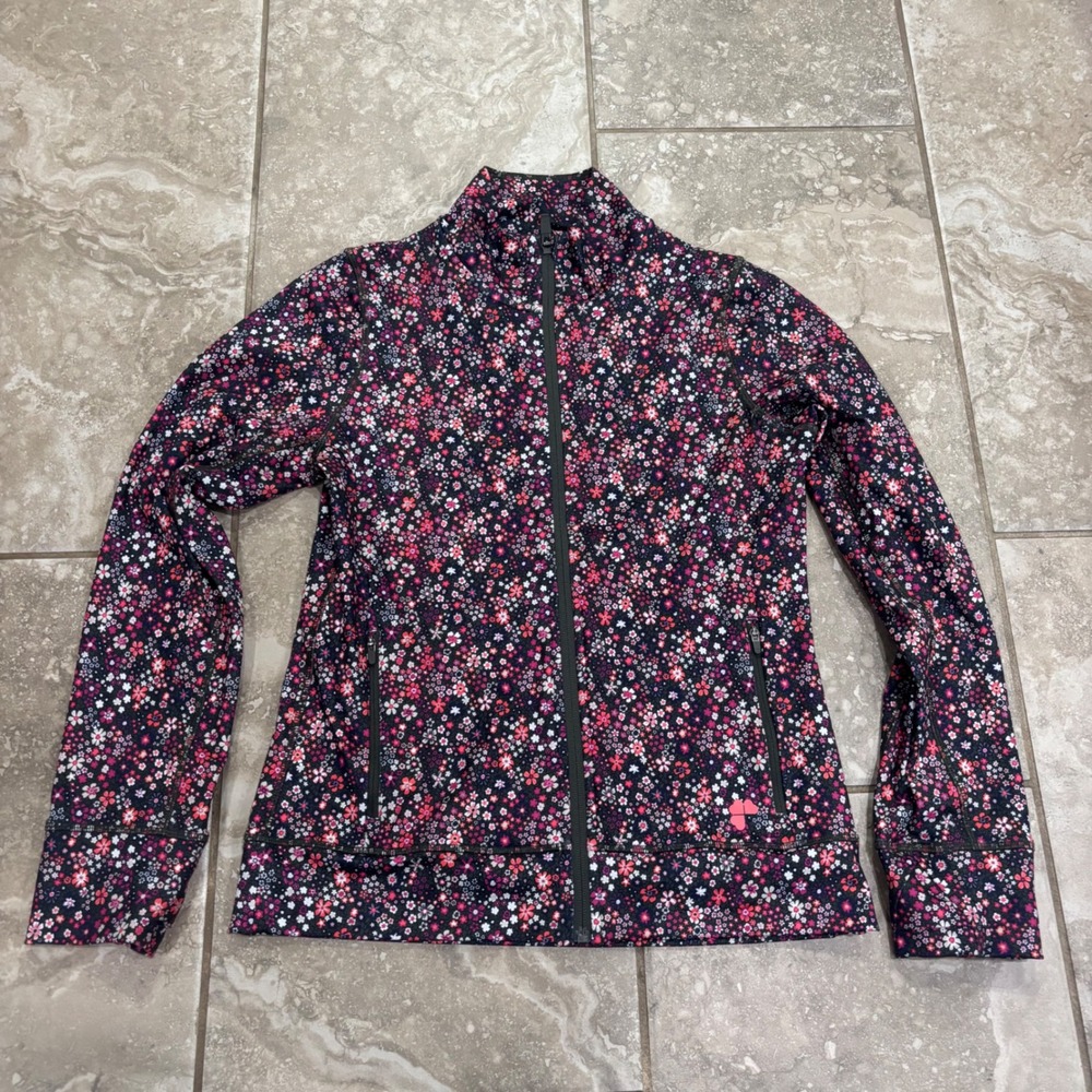 Krimson Klover Womens Floral Full Zip Jacket Mock Neck Performance Layer Small